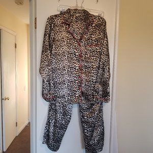 Pink K Animal Leopard Print Satin Pajamas (size S)